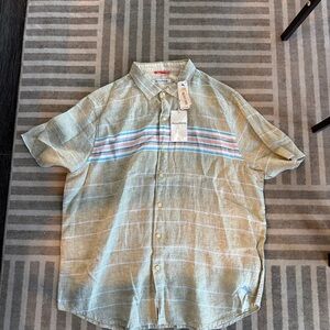 Tommy Bahama Beige and Blue Striped Shirt